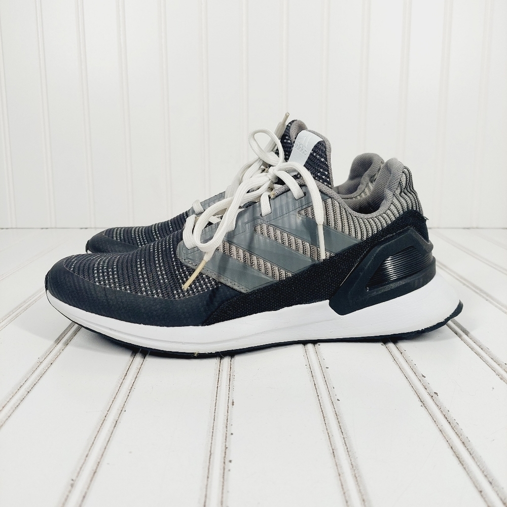 adidas RapidaRun Black Gray Running Shoes Lace Up Low Top Sneakers H557